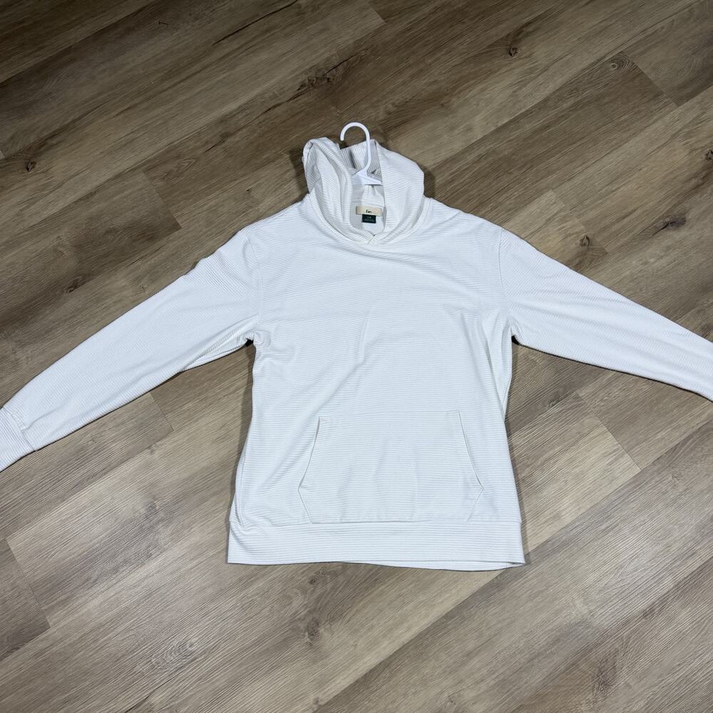 Esc. Ribbed Knit Pullover Hoodie Mens L White Kangaroo Pocket Long Sleeve